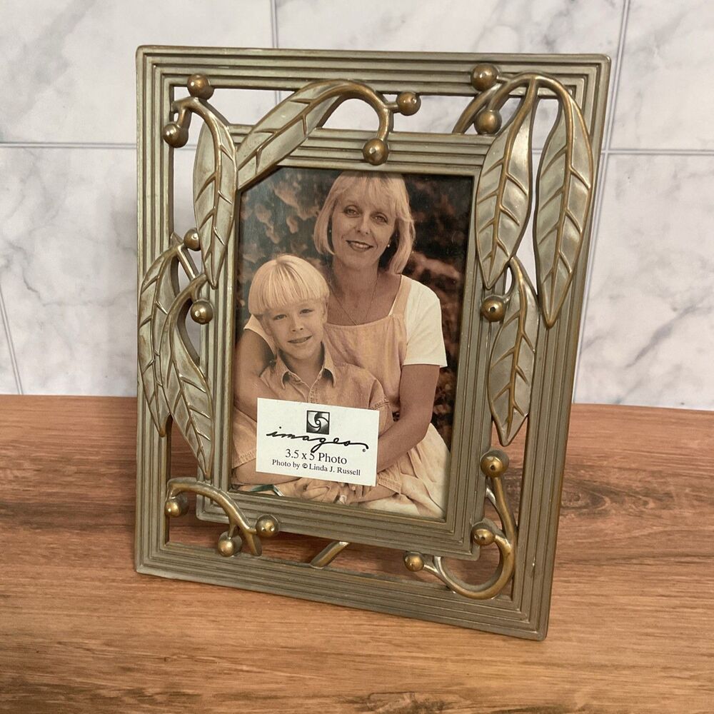 Picture Frame Free Standing gold Metal Ornate leaves.7.5β x 6β,3.5β x 5β photo